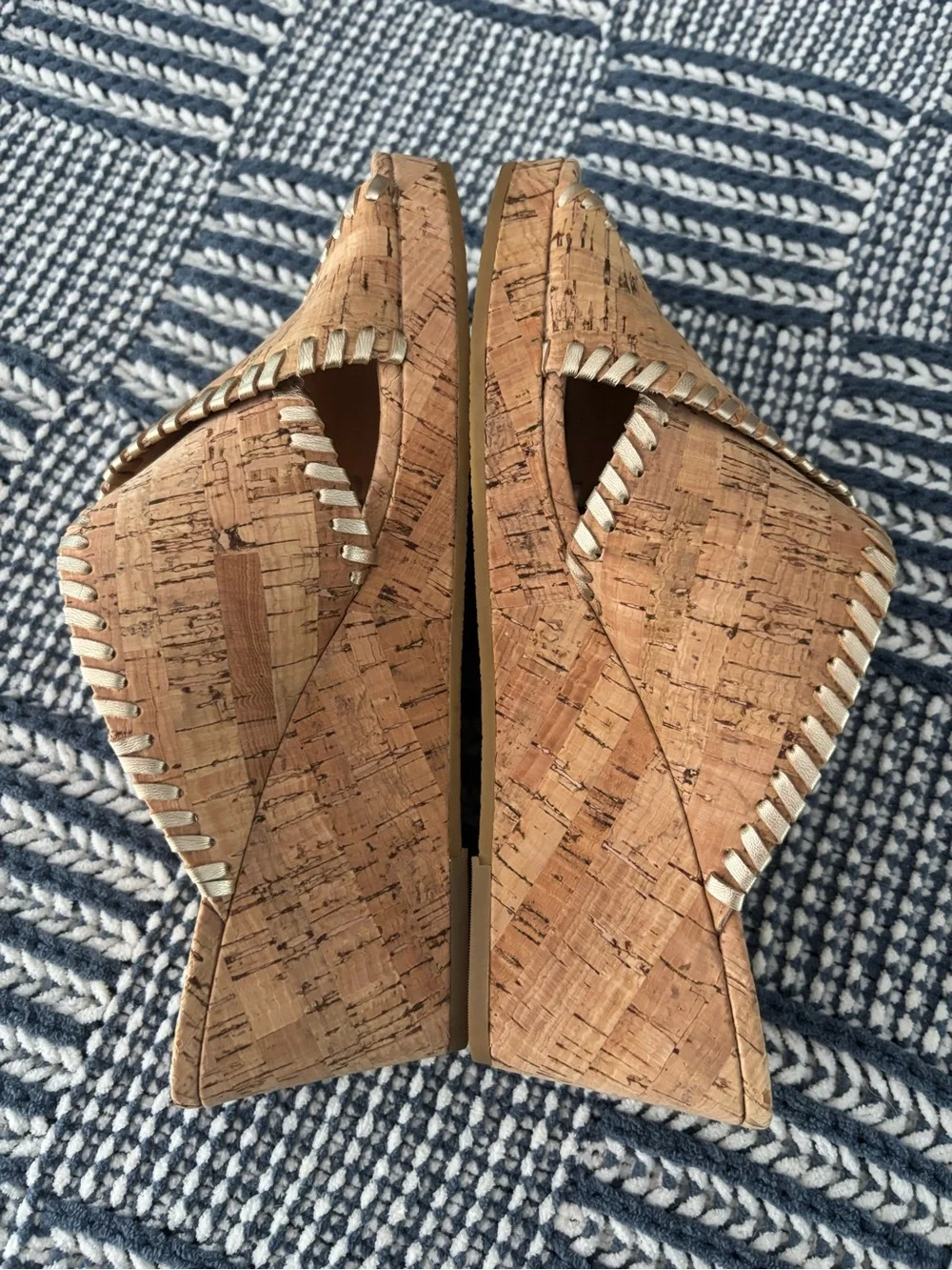 Jack Rogers Mid Wedge Cross Strap Sandals Cork Slide Tan Gold Whip Stitch 9.5
